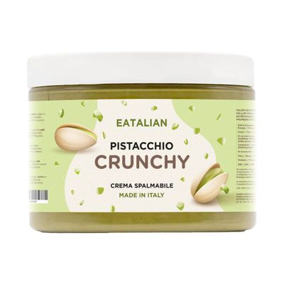 EATALIAN by AMZ BETTER Pistachio Cream CRUNCHY 500 gr, Spreadable Cream with Pistachio Granules, Sweet Taste, Ideal on Bread, for Filling Desserts, Ice Cream, Dubai Chocolate, Made in Italy