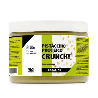 EATALIAN by AMZ BETTER Protein Pistachio Cream CRUNCHY 500 gr, Spreadable Cream with Pistachio Granules, Sweet Taste, Ideal on Bread, for Filling Desserts, Dubai Chocolate, Made in Italy