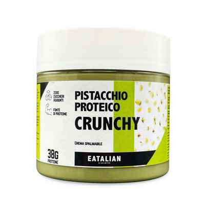 EATALIAN by AMZ BETTER Protein Pistachio Cream CRUNCHY 200 gr, Spreadable Cream with Pistachio Granules, Sweet Taste, Ideal on Bread, for Filling Desserts, Dubai Chocolate, Made in Italy