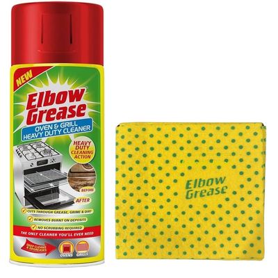 UKDeals Direct Elbow Grease Oven & Grill Heavy Duty Cleaner Spray 400ml Powerful Oven & Grill Deep Cleaner with Elbow Grease Power Cleaning Cloth