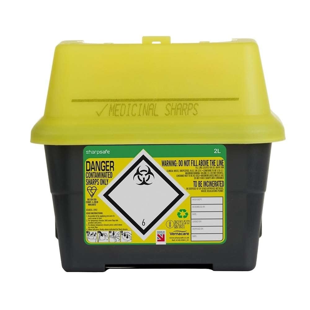 Sharpsafe 2 Litre 5th Generation Yellow/Grey -Sharps Bin Clinical Waste Disposal