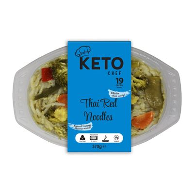 Keto Chef Instant Chilled Meals - Konjac Vegan & Low Calorie, High in Protein, Microwavable Meal | Ready to Eat Meal Pack of 4 (370g) (Thai Red Curry Noodles)