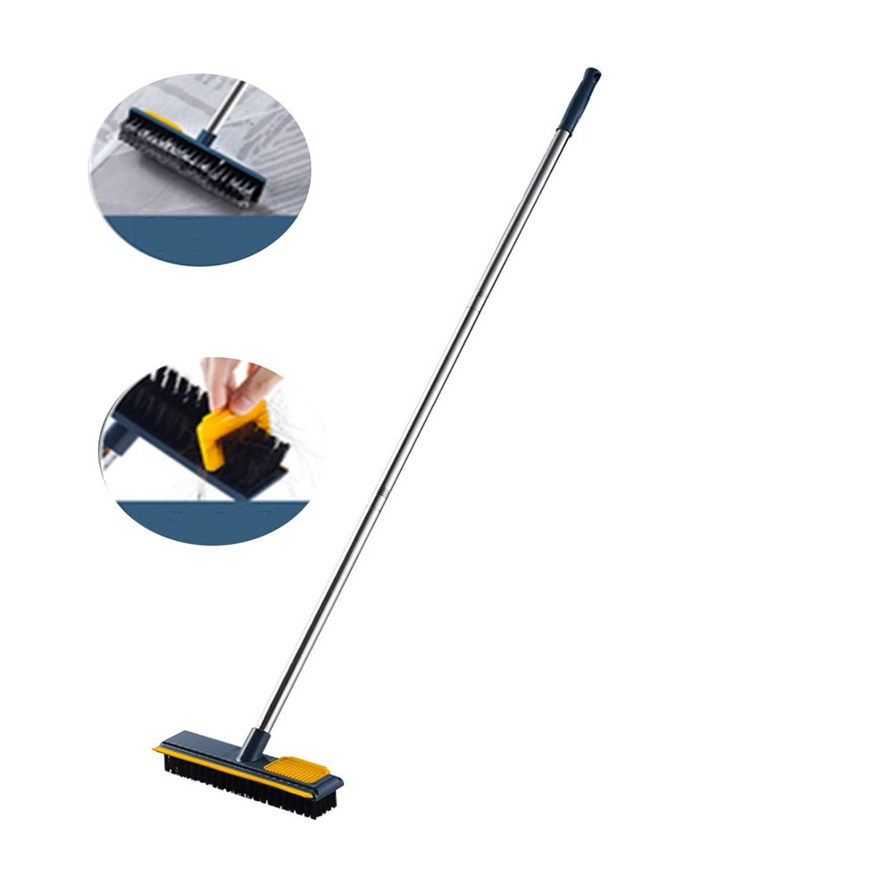 FUMANYI Floor Scrub Brush with Long Handle Adjustable, 2 In 1 Cleaning Brush Removable Floor Brush With scraper for Deck, Bathroom, Kitchen Tub, Patio, Tile, Grout (Color : Blue)
