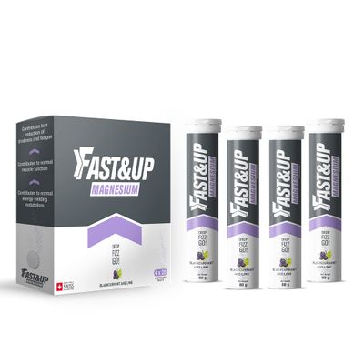 Fast&Up Magnesium - 300mg Magnesium & 10mg Zinc - Saver Multipack - 80 Tablets (4 x 20) - Tasty Blackcurrant & Lime Flavour