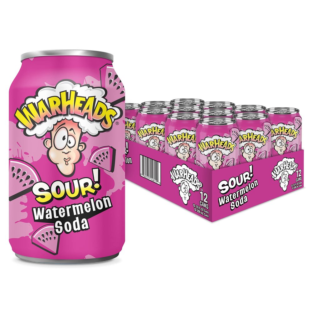 Warheads - Sour Fruity Soda with Classic Warheads Flavors 12 x 255ml 12oz Cans (US Import) (Watermelon)