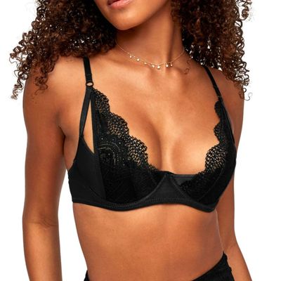 Adore Me Kaia Contour Unlined Bra - 30A-46DDD Underwire Bra for Women with Padded Quarter Cups, Adjustable Straps, & Lace, Black 2, 42F