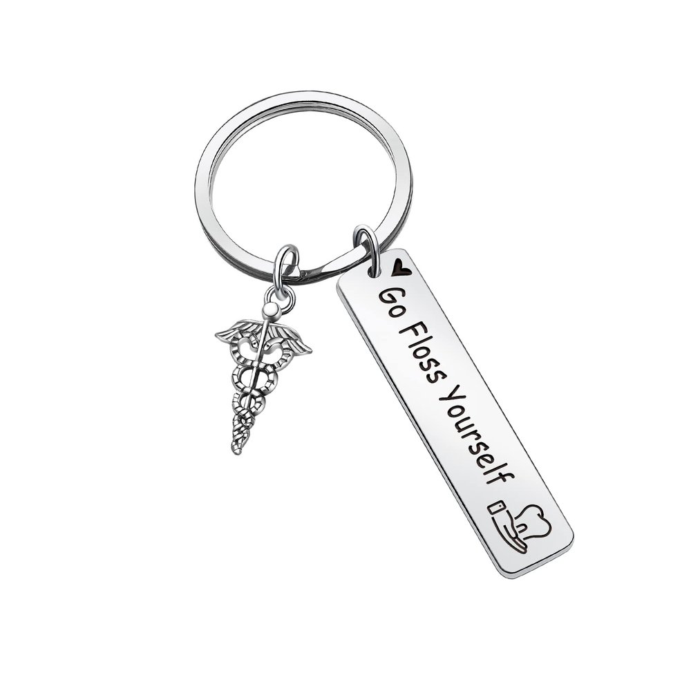 ZQEOU Dentist Present Dental Student Jewelry Doctor Gift Floss Keychain Appreciation Gift, Dentist Keychain, Default