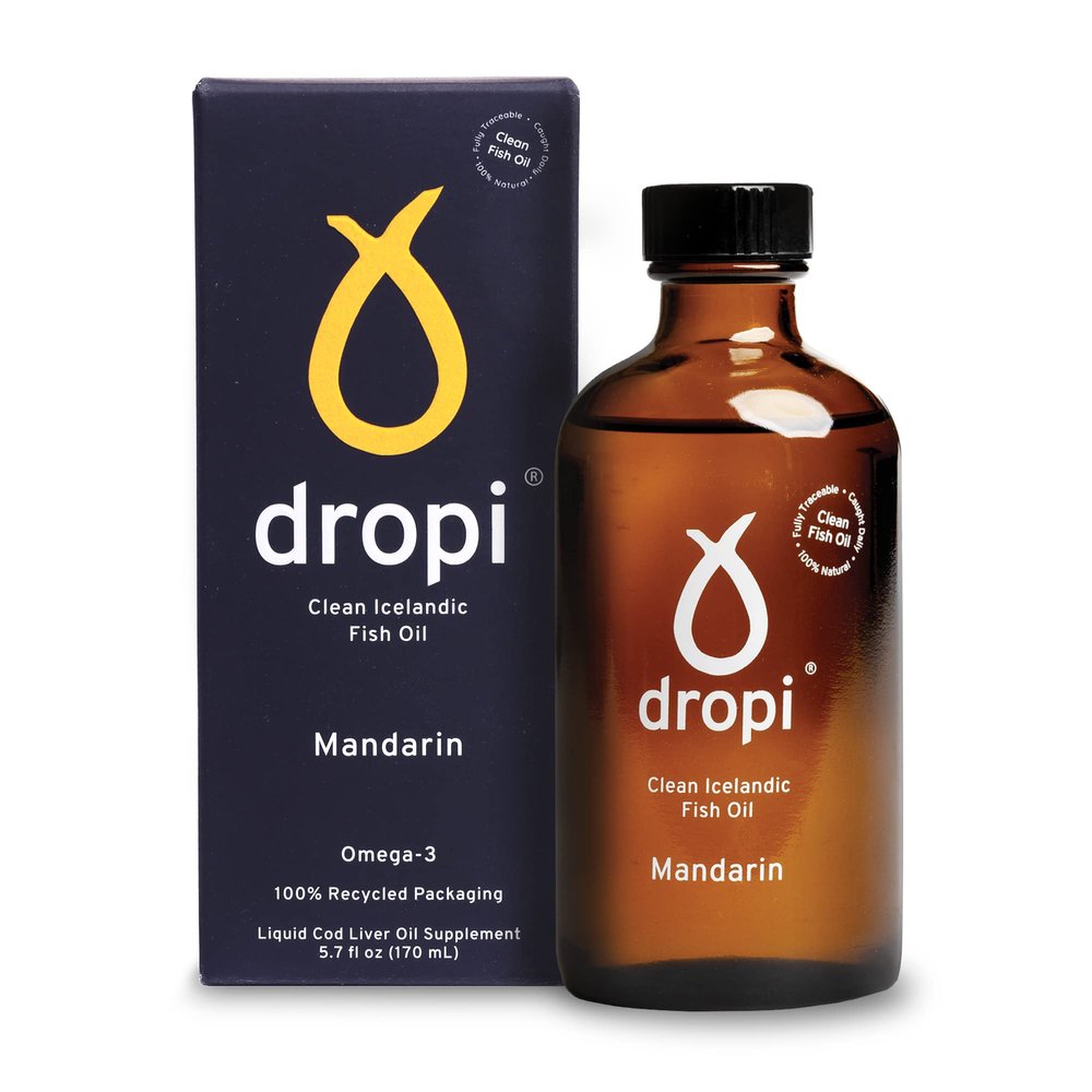 Dropi Omega 3 Fish Oil Liquid, Mandarin - Maximum Strength Omega-3s EPA, DHA, Vitamin A & D - Extra Virgin Cod Liver Oil Food Supplement for Immune System, Brain Health & Joint Support - 170ml