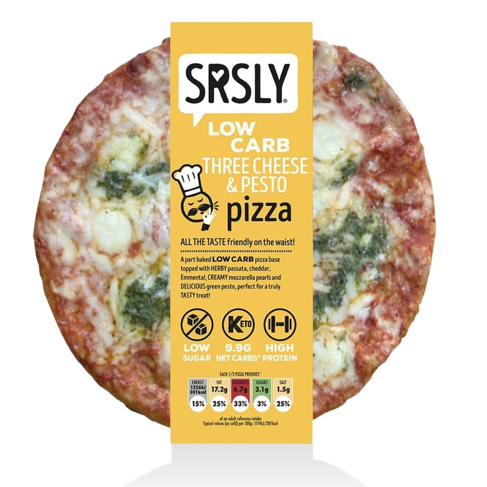 SRSLY Low Carb Three Cheese & Pesto Keto Pizzas - 9 Inch - Multipack of 6 - Low Carb Low Sugar High Protein Pizza with Crispy Base and Full Flavour Toppings for Healthy Filling Keto Friendly Meals
