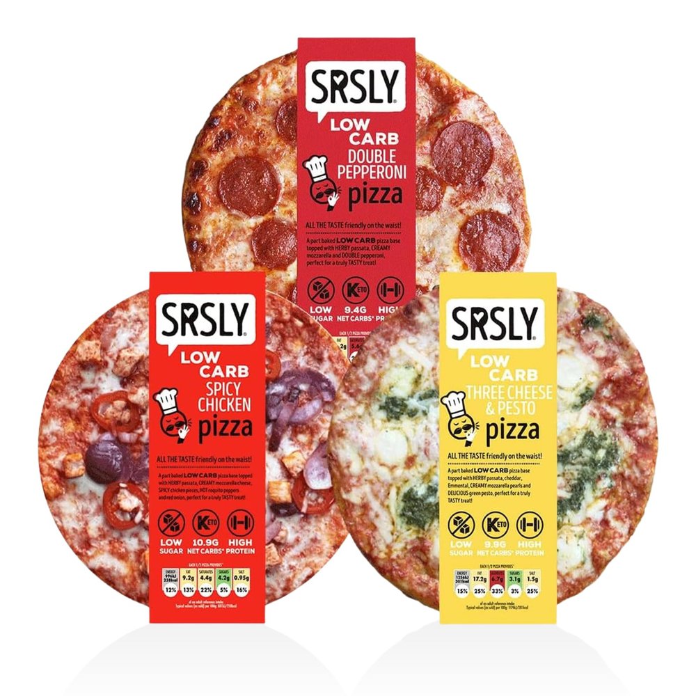 SRSLY Low Carb Keto Pizzas - 9 Inch - Multipack of 6 - Mixed Flavour Bundle - Low Carb Low Sugar High Protein Pizza with Crispy Bases for Filling Keto Friendly Everyday Meals for simple home dinners