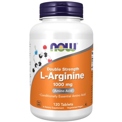 Now Foods, Double Strength L-Arginine, 1.000mg, 120 Vegan Tablets, Amino Acid, Lab-Tested, Gluten Free, Soy Free, GMO Free