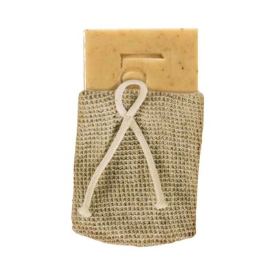 Loelle Exfoliating Soap Bag  2 in 1 Soap Holder & Skin Exfoliator for Soft Skin and Longer Lasting Bars of Soap, Drawstring Bags Made from Linen, Cotton, Elastane Mesh, Suitable All Skin - 1pcs