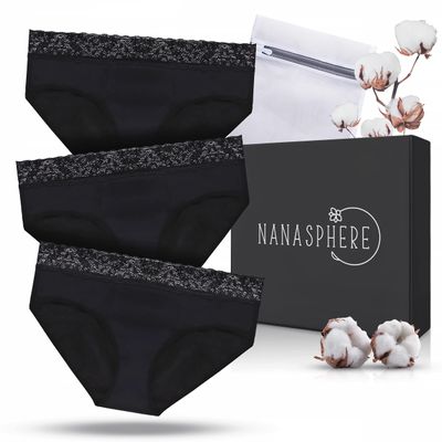Pack of 3 Ultra Absorbent Period Panties 4 Layers Organic Cotton + Laundry Bag | Menstrual Panty Abundant Flow Washable Underwear Menstruation Postpartum Leaks Teenager Incontinence XXL