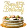 Gyufise 1Pc Gold Happy 15th Birthday Cake Topper Glitter 15th Birthday Cake Pick Cheers to 15 Years Old Fifteen Fabulous Cake Decorations for 15th Birthday Theme Party Supplies view 1
