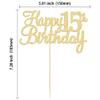 Gyufise 1Pc Gold Happy 15th Birthday Cake Topper Glitter 15th Birthday Cake Pick Cheers to 15 Years Old Fifteen Fabulous Cake Decorations for 15th Birthday Theme Party Supplies view 2