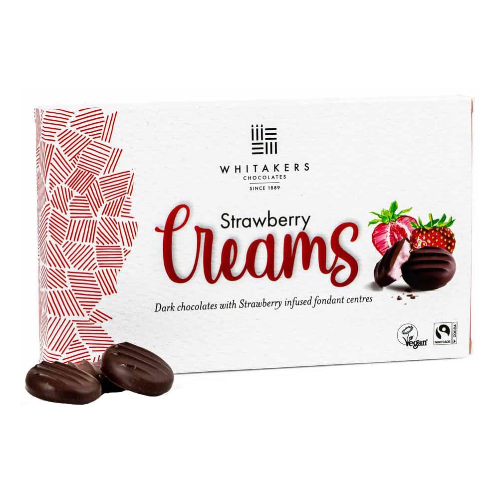 Dark Chocolate Strawberry Fondant Creams 150g | Strawberry Cream Chocolates | 55% Cocoa Dark Chocolate | Soft Fondant Centre | Luxury Gift Sweets | Whitakers Chocolates