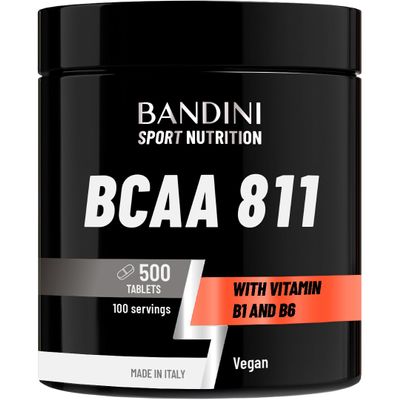Bandini BCAA 8.1.1 500 Tablets - Branched Chain Amino Acids with Leucine, Isoleucine, Valine - Enriched with Vitamin B1 and B6 - Lactose Free - Vegan, No GMO - Pre and Post Workout Food Supplement