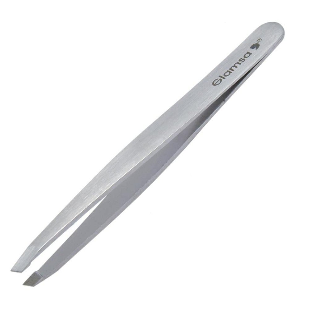 GLAMSA Tweezers for Eyebrows - Slant Tip Professional Stainless Steel Eyebrow Tweezers for Women & Men - Great Precision on Brow, Facial Hair & Ingrown Hair
