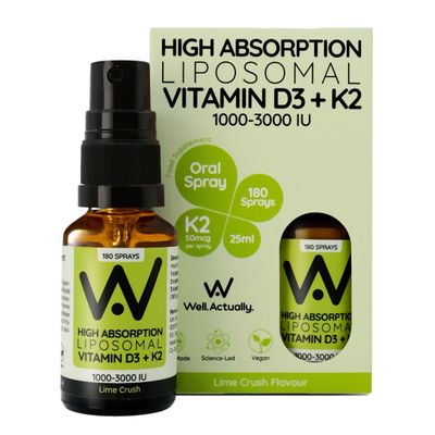 WELL ACTUALLY Liposomal Vitamin D3 2000 IU + K2 MK-7 100mcg Oral Spray