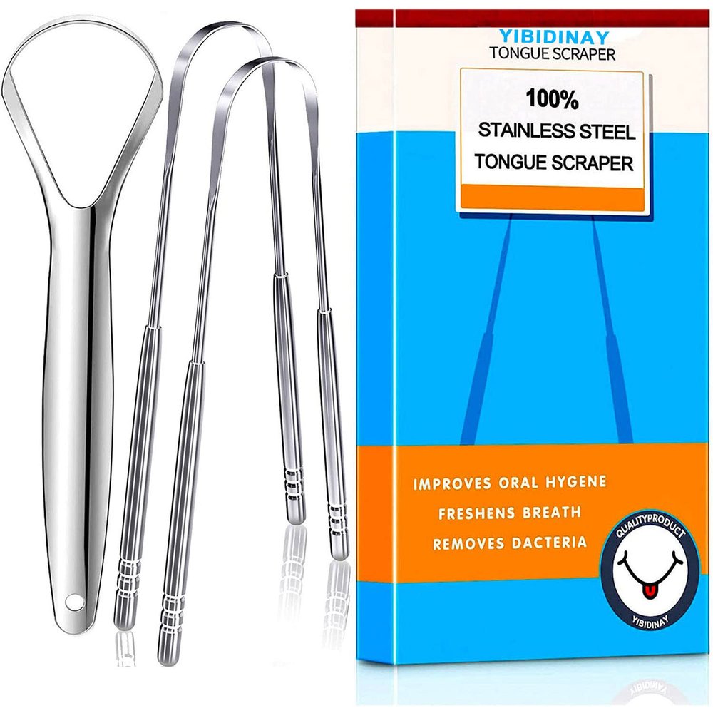 ATETEO Tongue Scraper, 3 Pack 100% (Medical Grade) Professional Stainless Steel Tounge ScrappersTongue Cleaner Great for Banishes Bad Breath and Maintains Oral Care, Silver