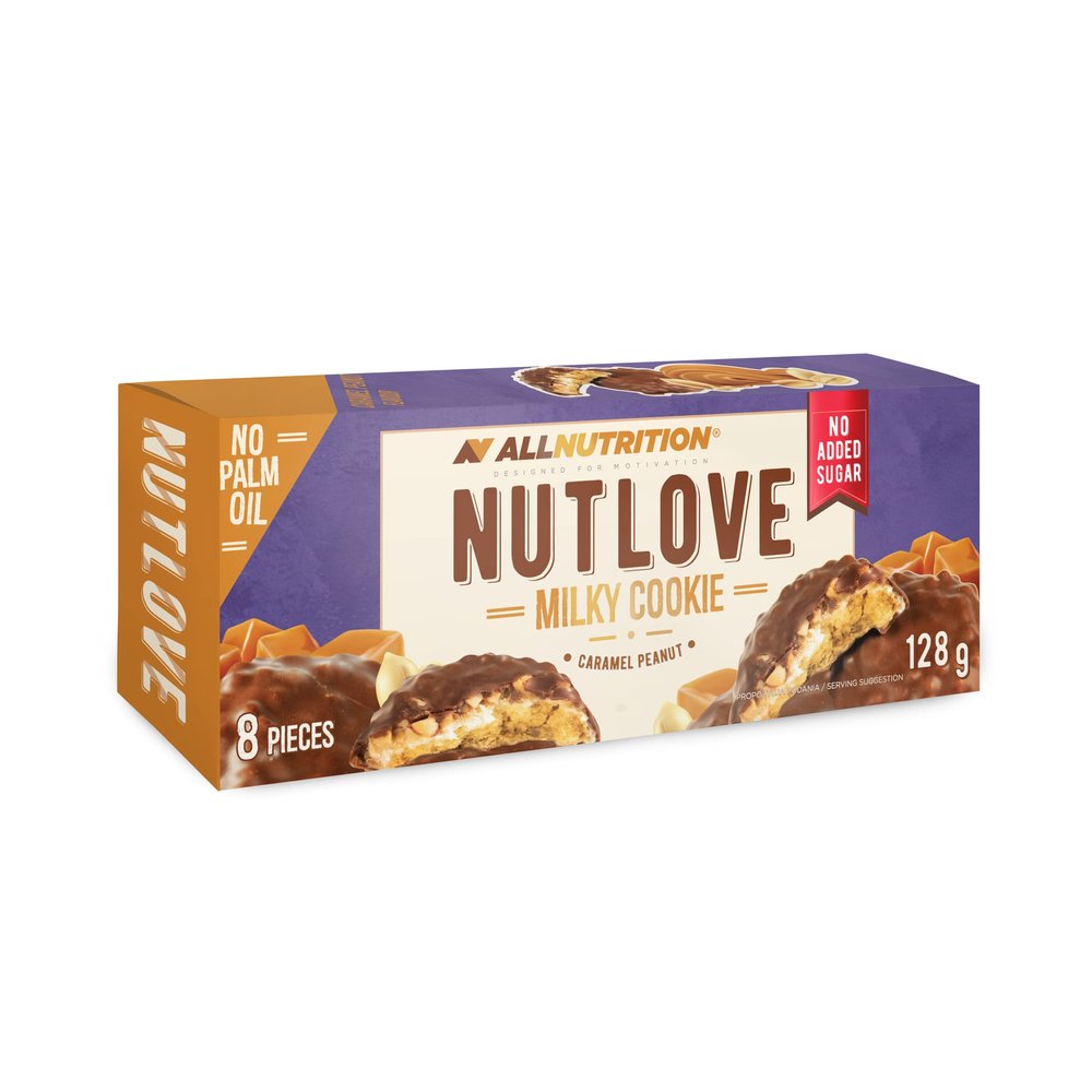 ALLNUTRITION Nutlove Sugar Free Chocolate Cookies - Milk Chocolate Biscuits with Peanut & Caramel Filling - Sugar Free Sweets - Low Calorie Snacks - 1 Pack x 128 g