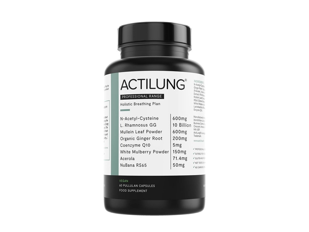 ActiLung  Natural Lung Support Supplement | NAC, Mullein Leaf & Ginger for Mucus Clearance, Respiratory Health & Lung Detox | Probiotics & Vitamin C for Immune Support | 60 Capsules