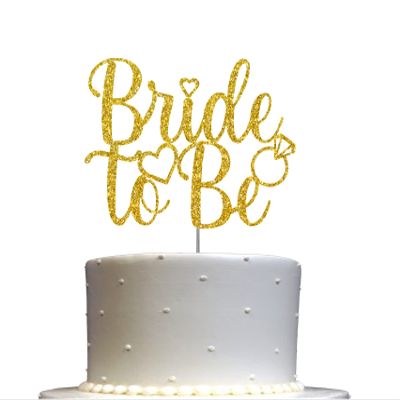Bride To Be Cake Topper, Engagement Party Decorations Ideas, Bridal Shower, Bachelorette, Premium Quality Decoration, Sturdy Doubled Sided Glitter, Acrylic Stick. Made in USA (Gold)