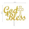 God Bless Cake Topper Glitter, For Baptism, First Holy Communion, Confirmation, Christening, Religious Celebration Decoration, Sturdy Doubled Sided Glitter, Acrylic Stick. Made in USA (Gold) view 2