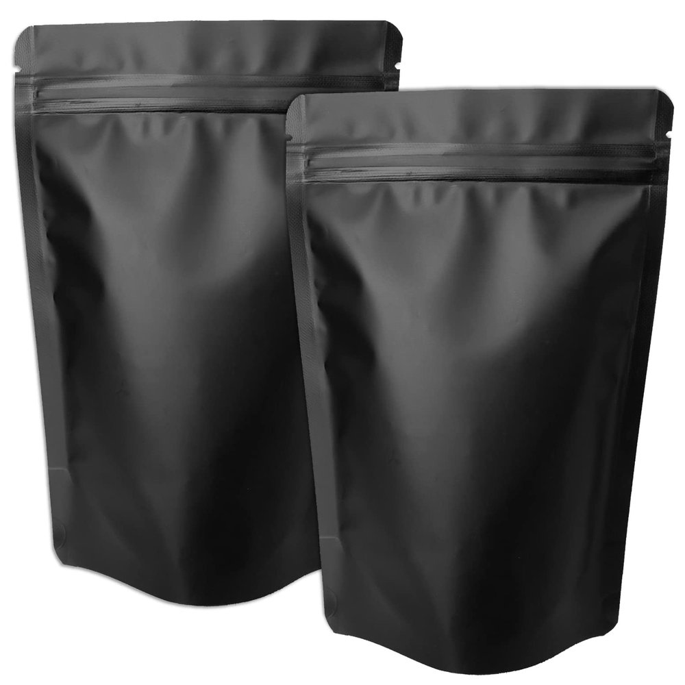 Chamigon 50 Pack 1 Quart Mylar Stand Up Bags 5 Mil 7x10 Inches Smell Proof Resealable Heat Sealable Foil Packaging Pouch Bag, Large Food Storage Pouches - Matte Black