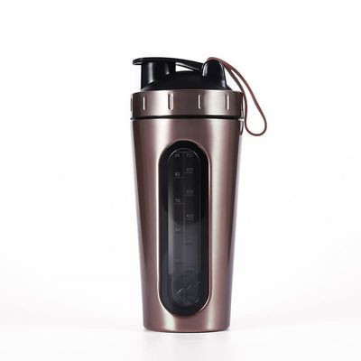 Ecoodisk 25oz (700ml) Stainless Steel Protein Shaker Bottle with Mixing Ball, Visible Window, Loop Top, Handle, Leak Proof, BPA Free.,B