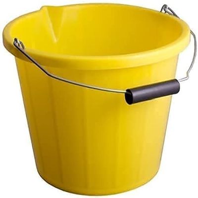 10 x Yellow Plastic Strong Builders bucket 3 Gallon 14 Litre Water Mixing Storage Bucket Car Wash Bucket With Functional Spout Metal Handle and Measuring Guide For Food Storage Garden Cleaning Kitchen