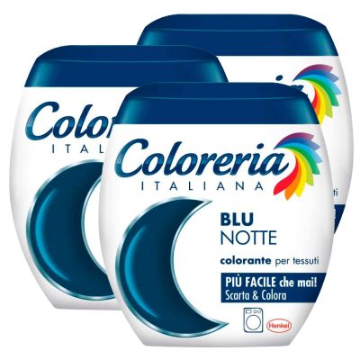 3x Italian Coloreria Textile Fabric Dye for Washing Machine, Colour Dye for Clothes, Night Blue Formula All in One - 3 Single Dose Packs of 350g