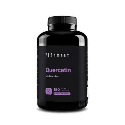 Quercetin, with Bromelain, 180 Vegan Capsules | Anti-ageing, Healthy Ageing, Antioxidant | 100% Natural Ingredients, Vegan, Additives Free | Zenement