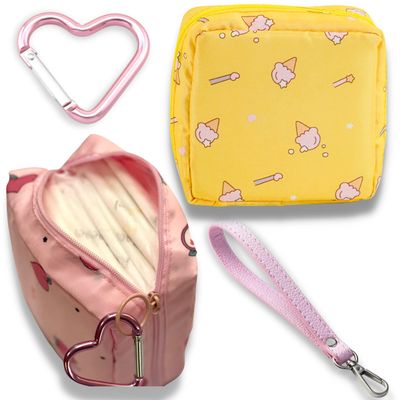 Adorable Pink Peri - Reusable Sanitary Napkin Pads Storage Bag Portable for Women Girls | Made of Cotton | Reusable | Zero Waste Period (2-Pack (2))