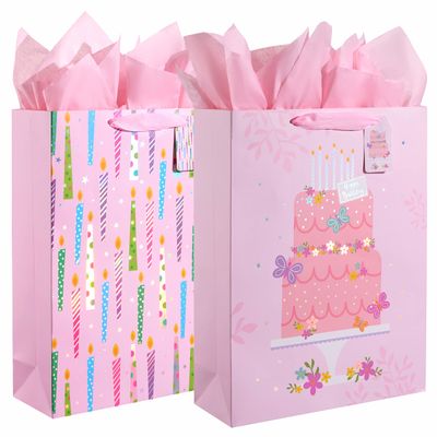 2 Pack 16" Extra Large Gift Bag with Tissue Paper for Girls