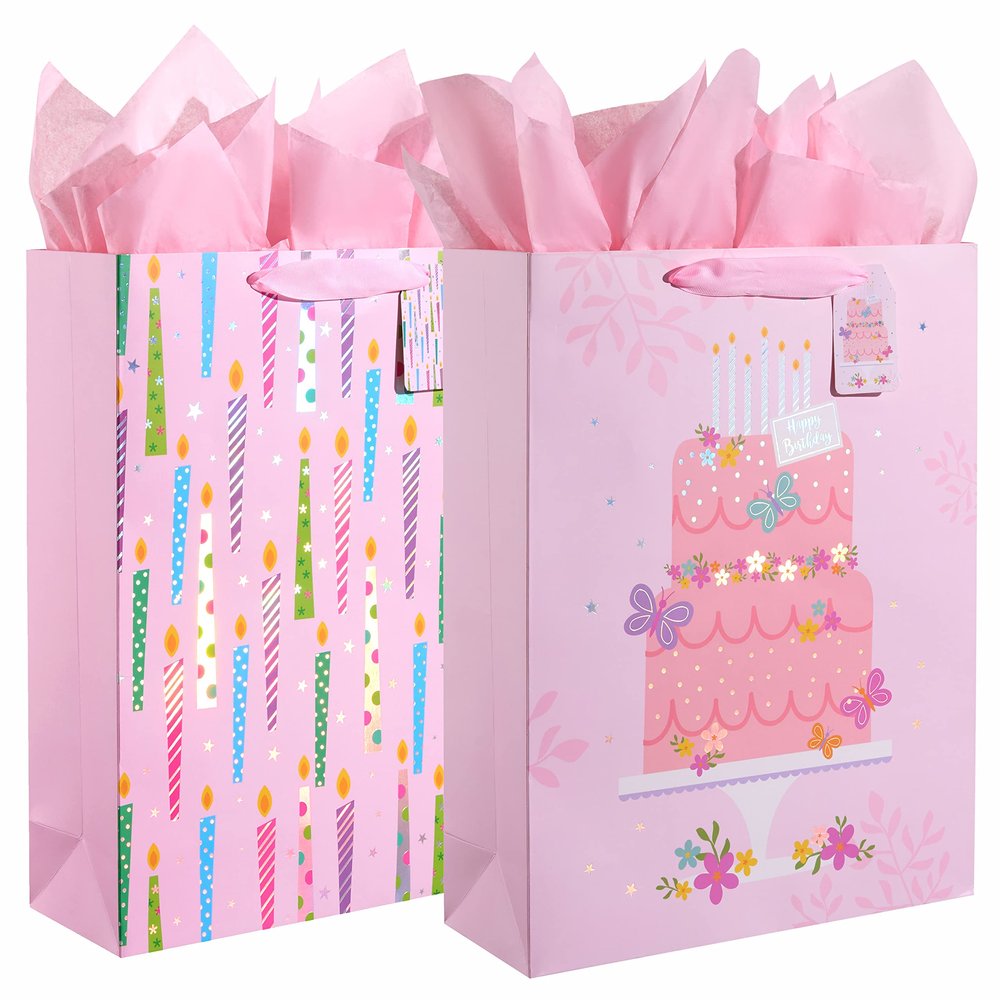2 Pack 16" Extra Large Gift Bag with Tissue Paper for Girls