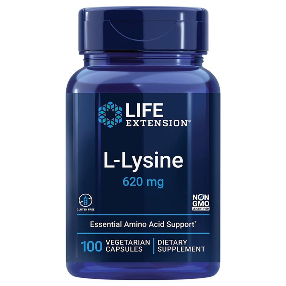 Life Extension, L-Lysine, 620mg, High Dose, 100 Vegan Capsules, Gluten Free, Vegetarian, SOYA Free, GMO Free