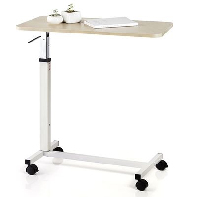 GUNEL Medical Overbed Bedside Table with Rolling Wheels, Height Adjustable Hospital Bed End Table C Shape Sofa Side Table, Laptop Table, 80x40x106cm