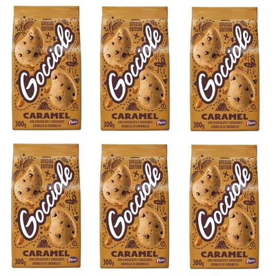 6 x Pavesi Gocciole Caramel Biscuits with Crispy Chocolate and Caramel Grains 300 g