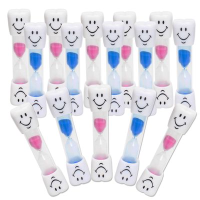 Bulk Pack of 32 Kids Toothbrush Timer ~ 3 Minute Smile Sand Timers for Children (Blue & Pink)