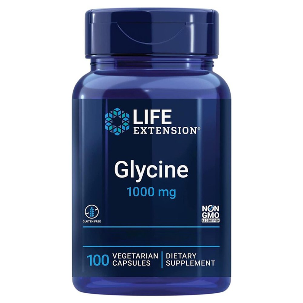 Life Extension, Glycine 1000mg, High-Dose, 100 Vegan Capsules, Laboratory Tested, Gluten-Free, Vegetarian, Soy-Free, Non-GMO, Amino Acid Nutrition, Glycine Supplement