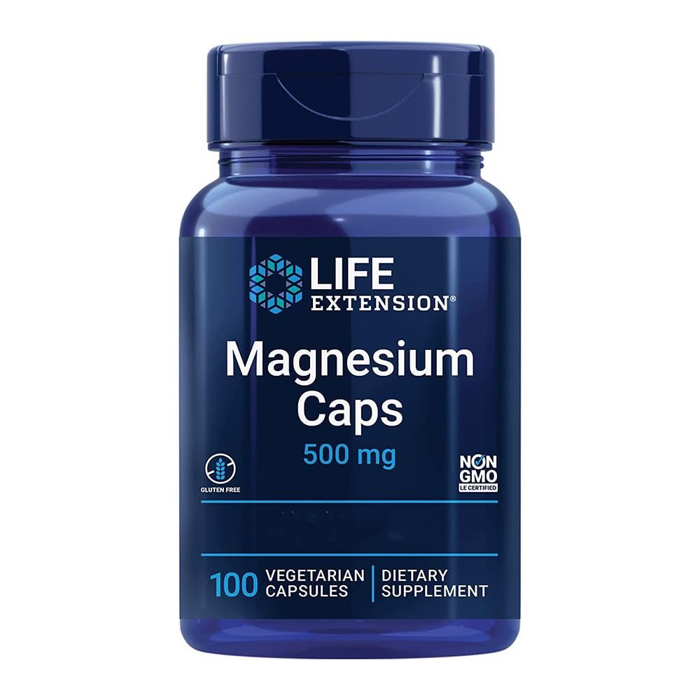 Life Extension, Magnesium Caps, 500mg, 100 Vegan Capsules, high-Strength Minerals Supplement, Gluten-Free, Vegetarian, SOYA-Free, Non-GMO, with Magnesiumcitrate