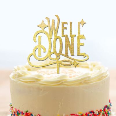 Graduation Well Done Cake Toppers wooden Gold Glitter Caketopper custom Cake Topper Class of 2022 Cake Pick Decorations for 2022 Graduation Theme School Boys Girls Graduate Party Supplies