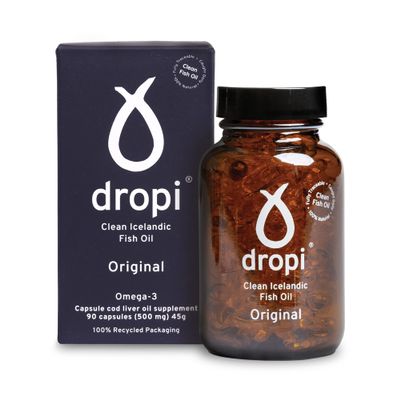 Dropi Icelandic Fish Oil - Extra Virgin Cod Liver Oil (EVCLO) - Natural Source of Vitamin A & D3 - Cold-Processed, Traceable & Pure from The Westfjords Pristine Atlantic Fishing Grounds (90 x 500mg)