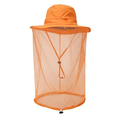 VanderHOME Mosquito Head Net Hat Sarifi Hiking Cap Protection from Mosquito Insect Bug Bee Gnats for Men/Women Outdoor Sun Protection Beekeeping Hat with Veil for Gardening and Honey Gathering Orange