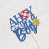 Ahoy It's a Boy Cake Topper, Nautical Theme Gender Reveal Party Decorations, Hello Baby Boy - Welcome Baby Boy Sign Cake Decors, Glittery Navy Blue Baby First Birthday Supplies view 2