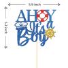 Ahoy It's a Boy Cake Topper, Nautical Theme Gender Reveal Party Decorations, Hello Baby Boy - Welcome Baby Boy Sign Cake Decors, Glittery Navy Blue Baby First Birthday Supplies view 4