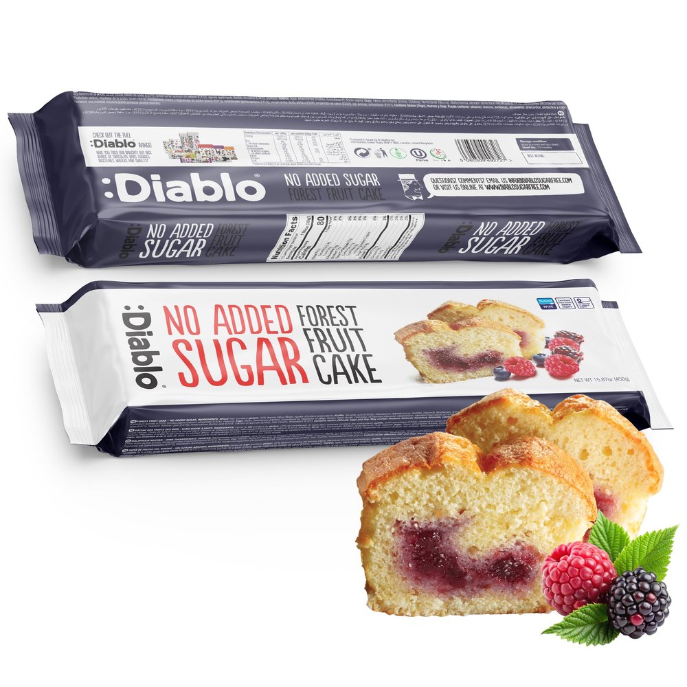 Diablo No Added Sugar Forest Fruit Cake  Dessert Sweetened with Maltitol, Low Sugar Snack for All, Individually Wrapped Cake Treats Ideal as Lunch Box Snacks and Gifting Occasions  450g Pack of 1
