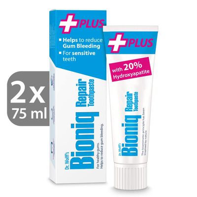 Dr. Wolff's Bioniq Repair Plus Toothpaste 2X 75ml - Sensitive Toothpaste with Gum Protection - Fluoride-Free, Enamel Repair - For Travel & Home