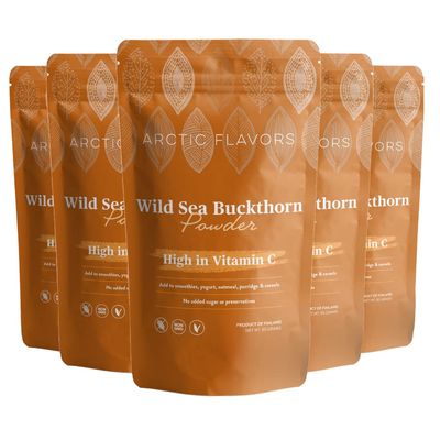 Arctic Flavors Sea Buckthorn Powder, Vitamin C & Omega-3, 6, 7, 9, Made from Whole Freeze Dried Berries, Sustainably Grown, All Natural Product of Finland, 425g (Pack of 5)